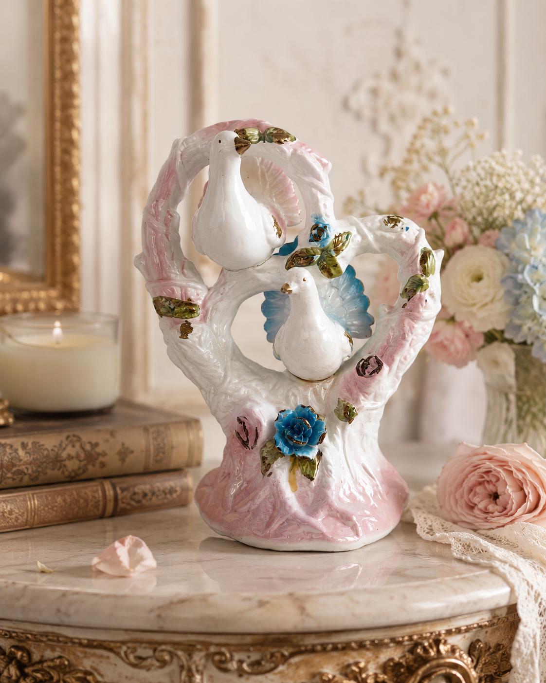 Vintage Ceramic Lovebirds Figurine | Romantic Mantel & Shelf Decor | Cottagecore Home Accent