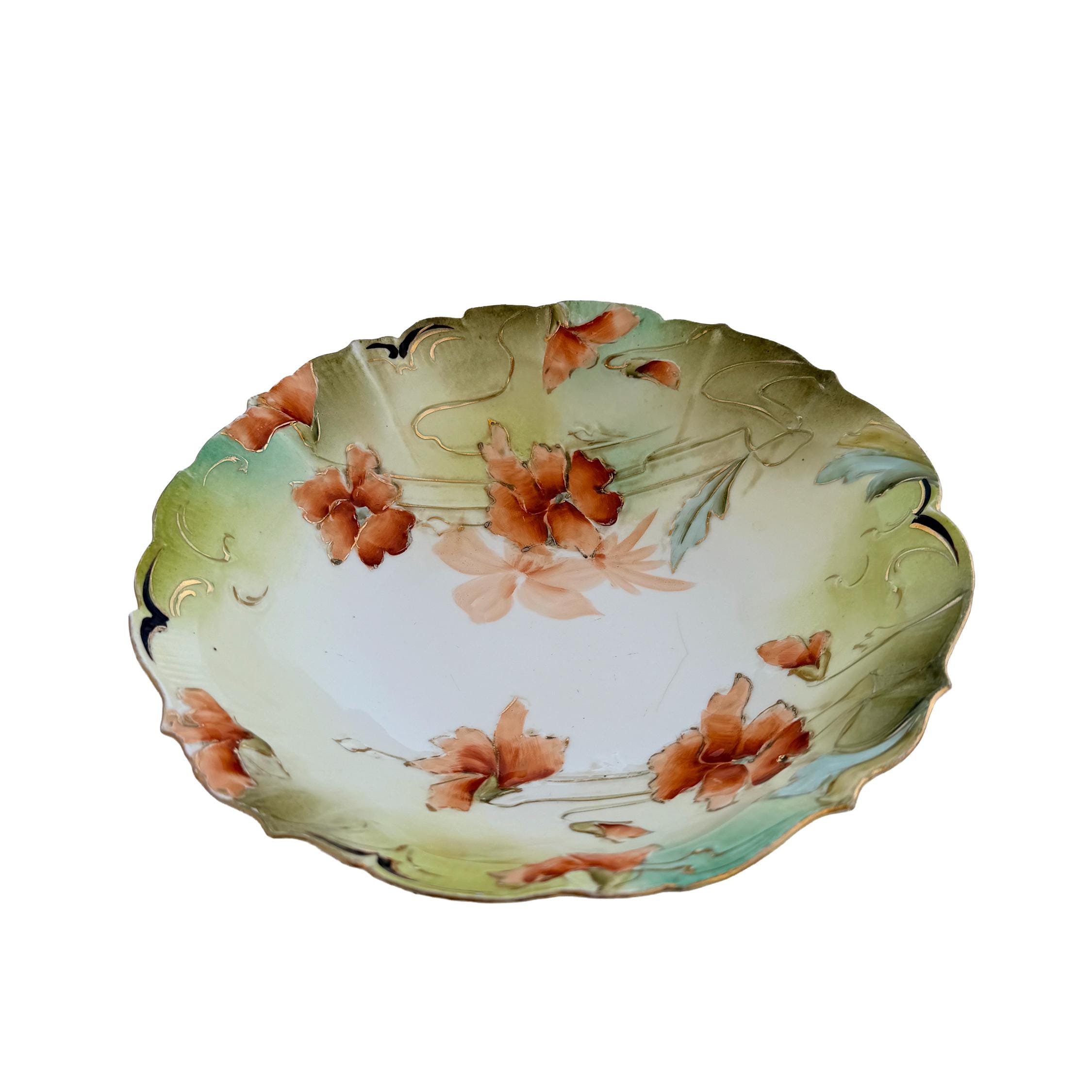 Antique MZ Austria Art Nouveau Porcelain Bowl | Hand Painted Floral Centerpiece | Early 20th Century