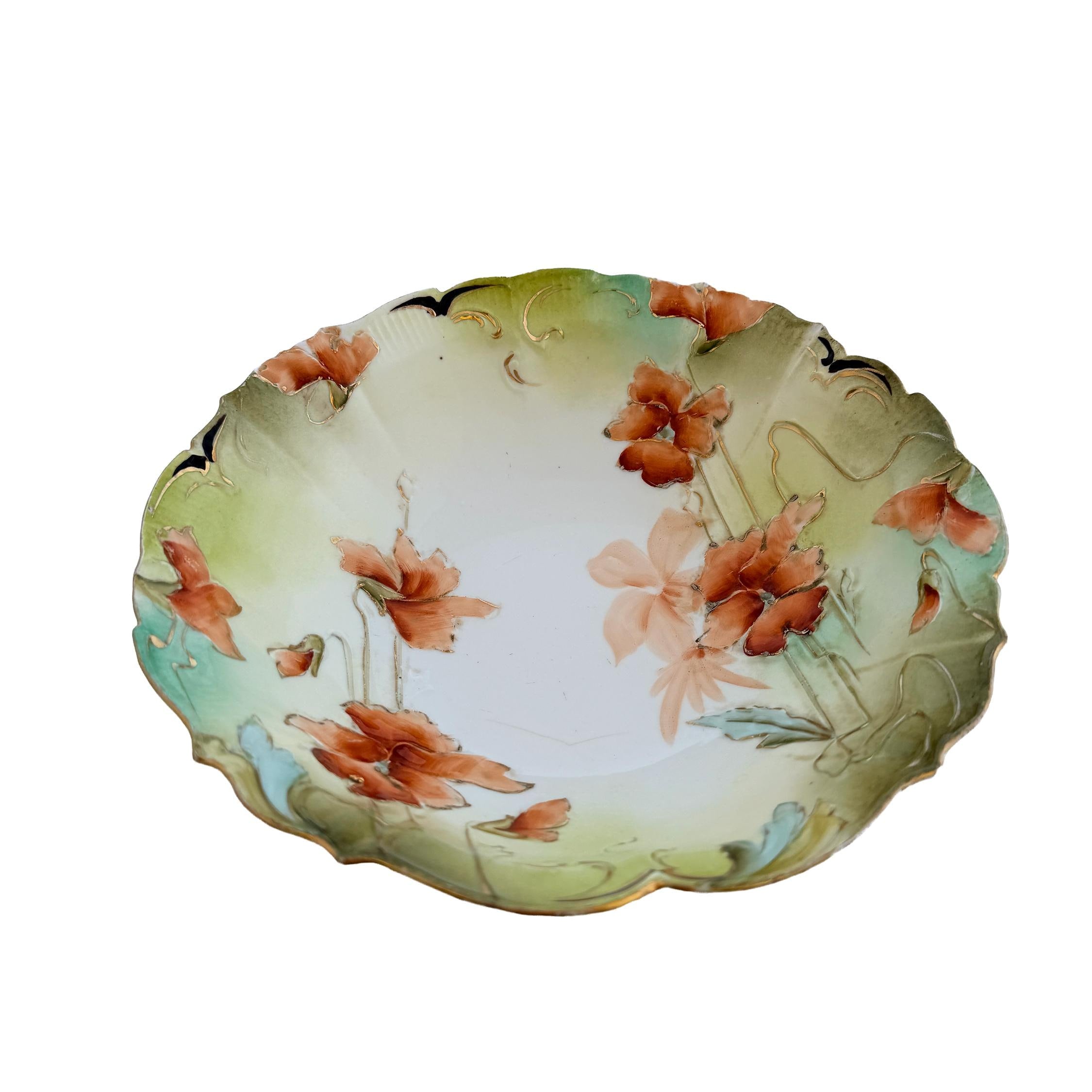 Antique MZ Austria Art Nouveau Porcelain Bowl | Hand Painted Floral Centerpiece | Early 20th Century
