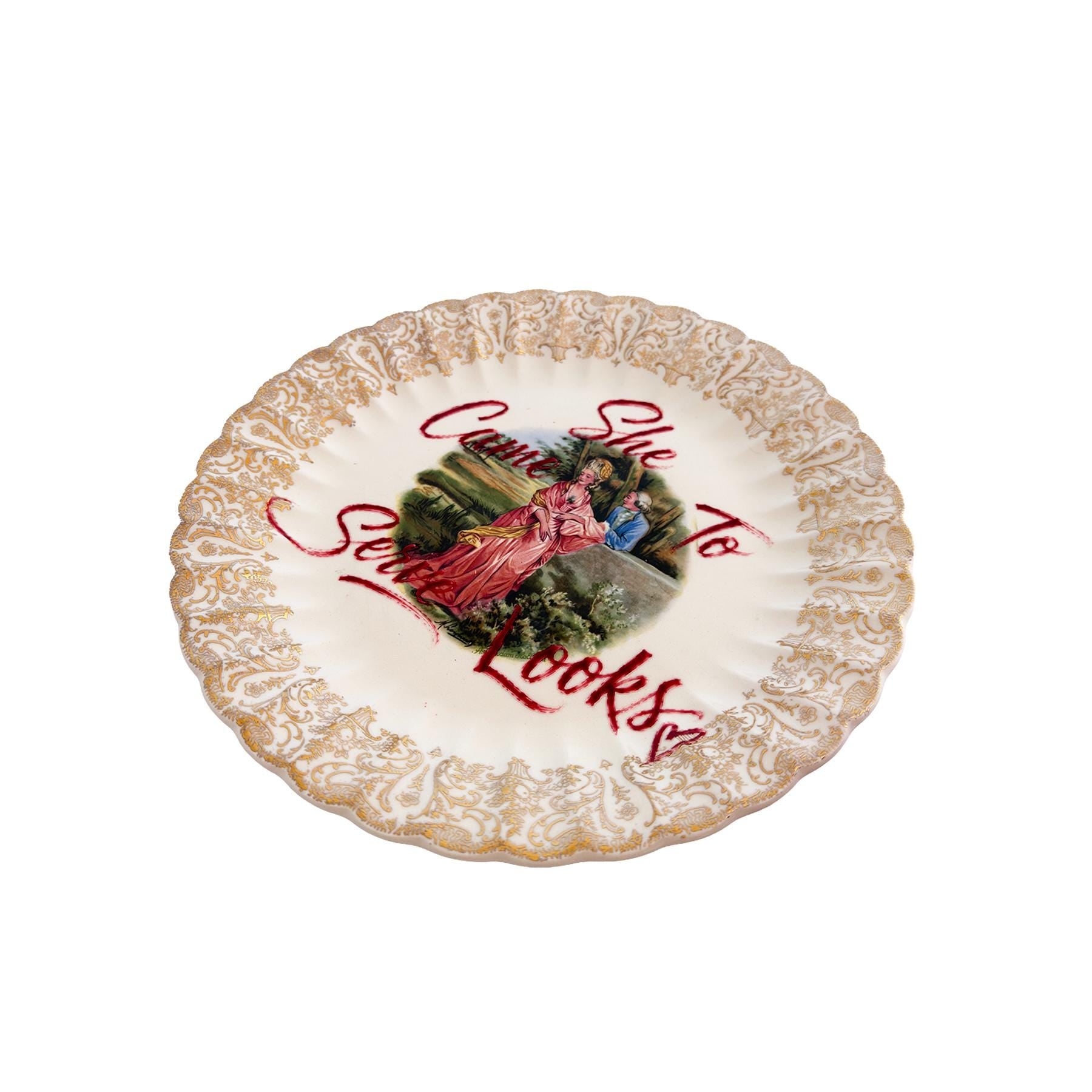 She Came to Serve Looks – Vintage China Southern Belle Wall Art Plate | 22K Gold | Fashion Decor