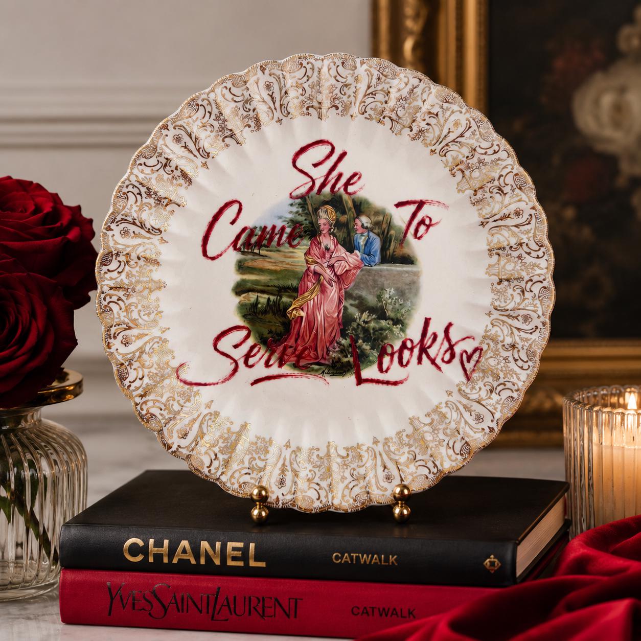 She Came to Serve Looks – Vintage China Southern Belle Wall Art Plate | 22K Gold | Fashion Decor