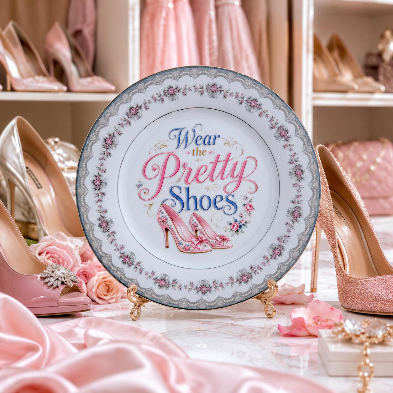 Wear the Pretty Shoes – Vintage China Fashion Wall Art Plate | Shoe Lover Gift | Maximalist Decor