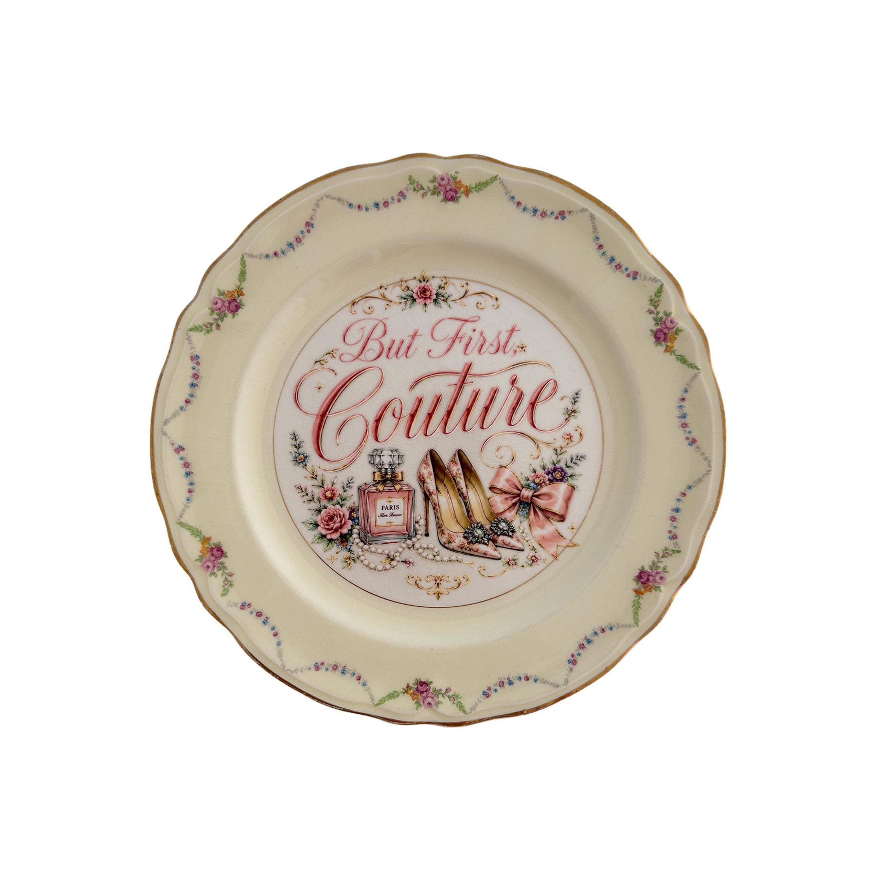 But First, Couture – Fashion Wall Art Plate | Vintage China Decor | Designer Inspired Gift | Maximalist Home Decor