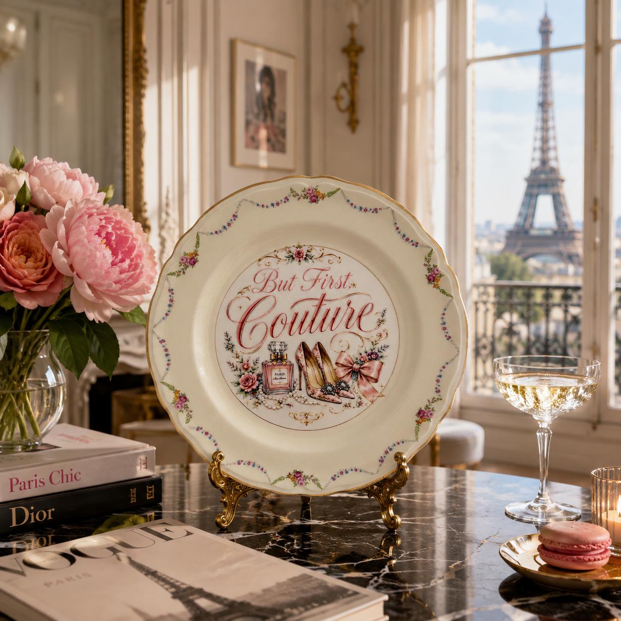 But First, Couture – Fashion Wall Art Plate | Vintage China Decor | Designer Inspired Gift | Maximalist Home Decor