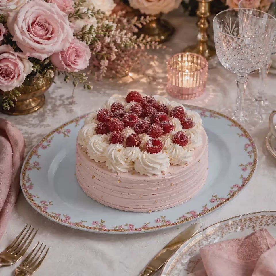 Antique J&C Bavaria Oval Serving Platter 14" | Pink Rose Gold Greek Key | Jaeger & Co China