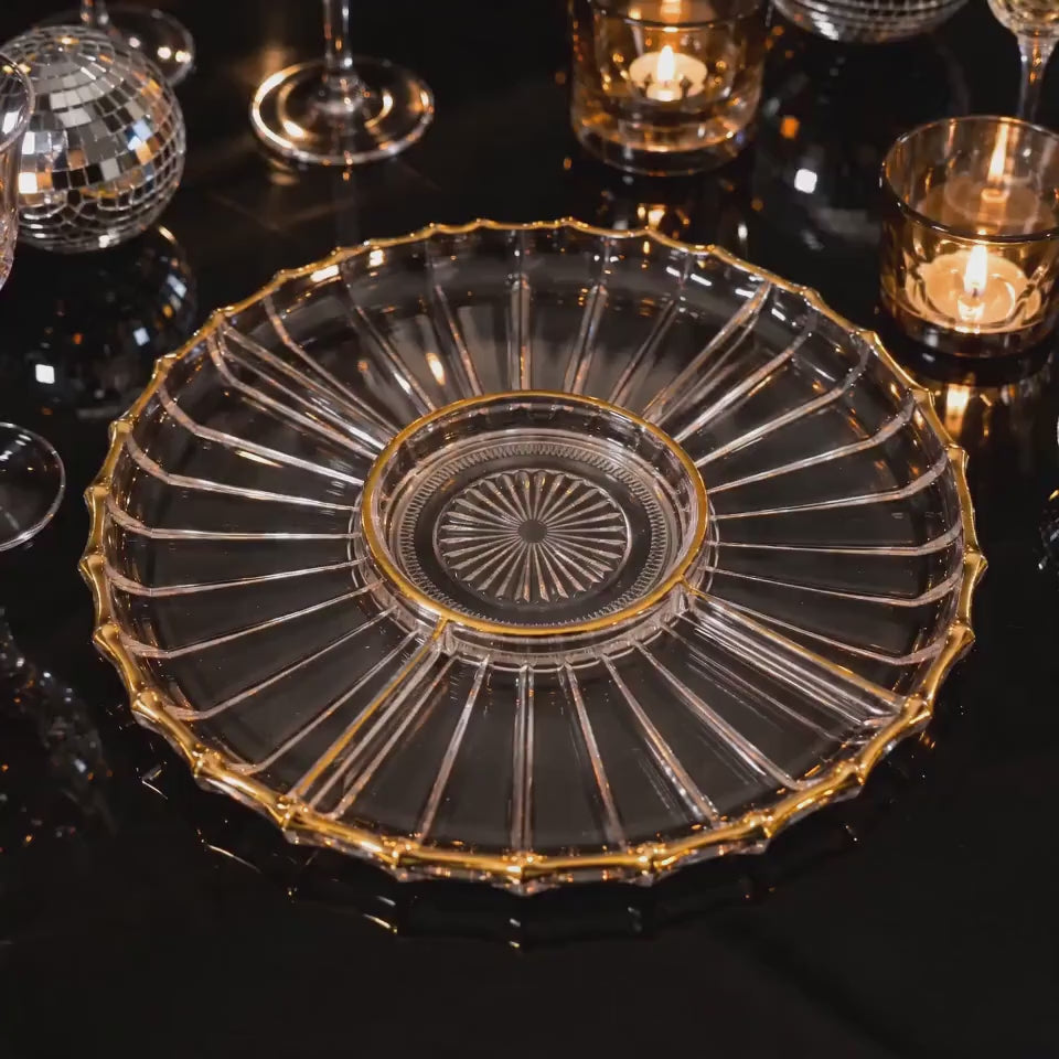 Vintage Gold Trim Pressed Glass Relish Tray 13" | Mid Century Divided Serving Platter | Retro Decor
