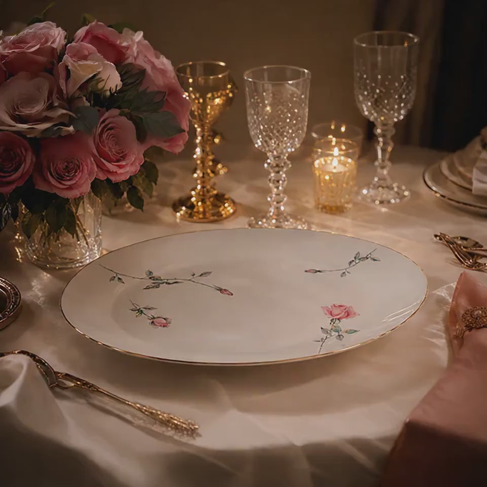 Vintage Sango Etude Pink Rose Oval Serving Platter 16"x12"