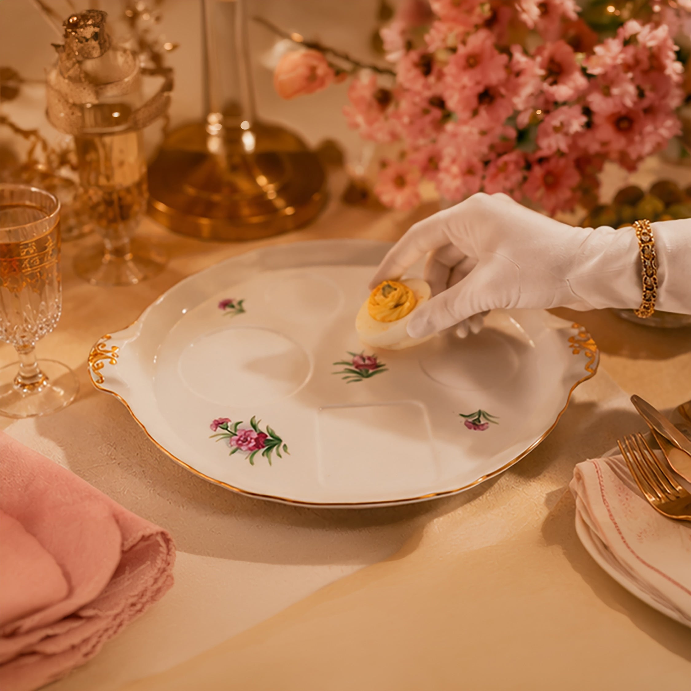 Pink Floral Porcelain Relish Tray Ucagco China 10.5" Made in Japan